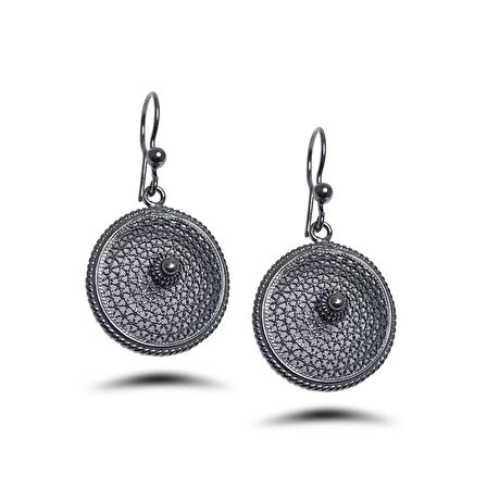 Yuvarlak Model Oksitli Telkari Gümüş Küpe