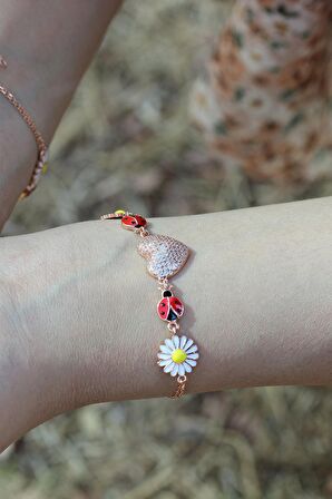 Kalp Model Rose Kaplama Bayan Gümüş Bileklik