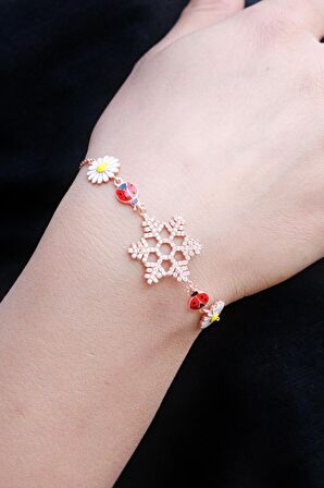 Kar Tanesi Model Rose Kaplama Kadın Gümüş Bileklik