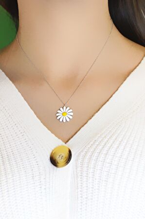 Papatya Model Hayalet Gümüş Kolye