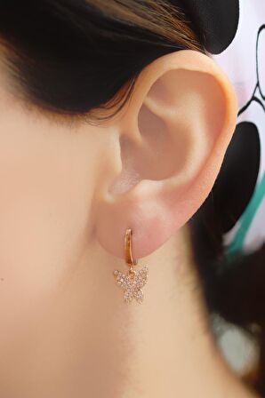 Kelebek Tasarım Zirkon Taşlı Roslu Gümüş Küpe