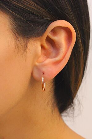 Halka Model Rose Kaplama Kadın Gümüş Küpe 14mm (M)