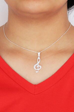 Sol Anahtarı Tasarım Yazılı Kadın Gümüş Kolye