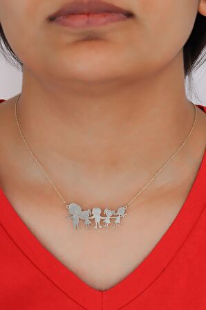 Aile Temalı 925 Ayar Kadın Gümüş Kolye