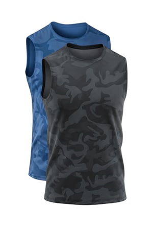 2'li Erkek Nem Emici Hızlı Kuruma Atletik Teknik Sporcu Sıfır Kol T-shirt Siyah-Mavi