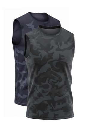 2'li Erkek Nem Emici Hızlı Kuruma Atletik Teknik Sporcu Sıfır Kol T-shirt Siyah-Lacivert