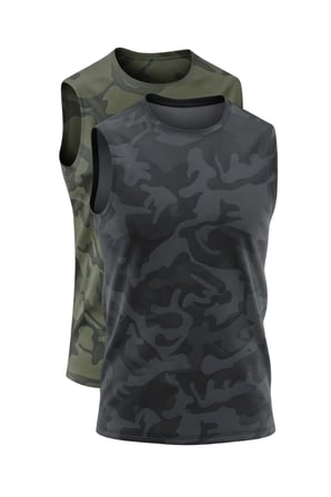 2'li Erkek Nem Emici Hızlı Kuruma Atletik Teknik Sporcu Sıfır Kol T-shirt Siyah-Haki