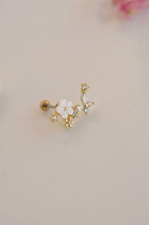 Gold Manolya Çiçek Piercing Helix Kıkırdak