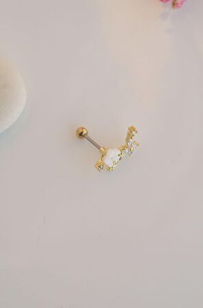 Gold Manolya Çiçek Piercing Helix Kıkırdak