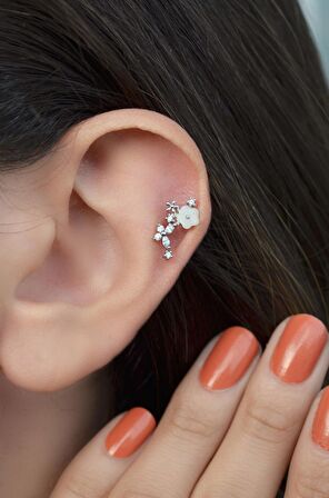 Manolya Çiçek Piercing Helix Kıkırdak Gümüş Renk