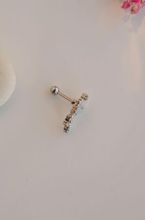 Manolya Çiçek Piercing Helix Kıkırdak Gümüş Renk