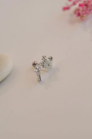 Manolya Çiçek Piercing Helix Kıkırdak Gümüş Renk