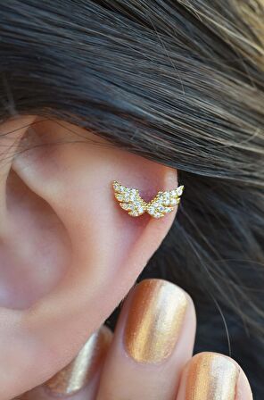 Melek Kanadı Piercing Helix Kıkırdak Gold Renkli