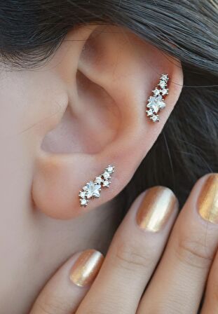 Yıldızlı Piercing Tragus Helix Kıkırdak Gümüş Renk