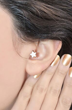 Beyaz Yıldız Tragus Helix Piercing Mini Küpe