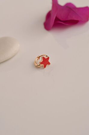 Kırmızı Yıldız Tragus Helix Piercing Mini Küpe