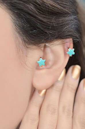 Mavi Yıldız Tragus Helix Piercing Mini Küpe