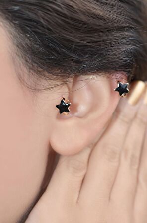 Siyah Yıldız Tragus Helix Piercing Mini Küpe