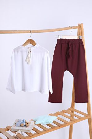 Babyhola Pamuk Bluz Keten Pantolon Kız Çocuk Salaş Takım 1112