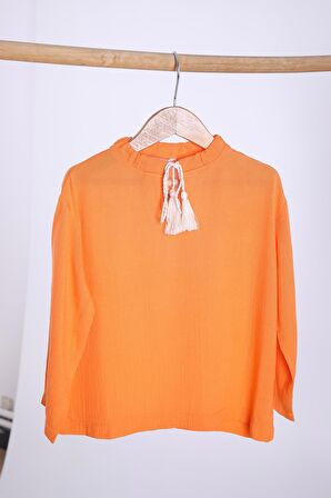 Babyhola Pamuk Bluz Keten Pantolon Kız Erkek Çocuk Salaş Takım Kahve 1500