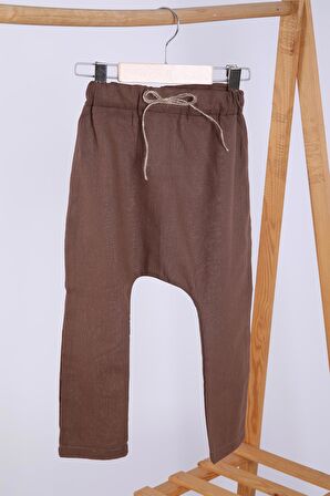 Babyhola Pamuk Bluz Keten Pantolon Kız Erkek Çocuk Salaş Takım Kahve 1500