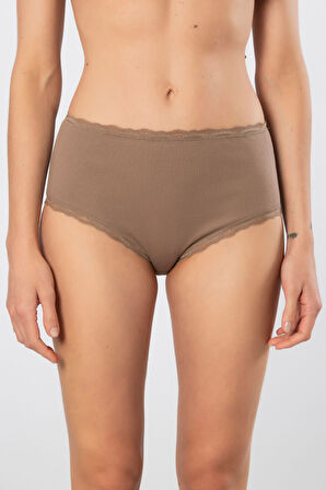 Türen Kadın Likralı Ribana Dantelli Yüksel Bel Külot 2'li Paket 929/Vizon