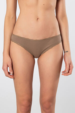 Türen Kadın Likralı Ribana Dantelli Bikini Külot 2'li Paket 928/Vizon