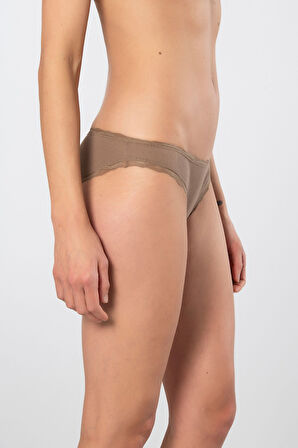 Türen Kadın Likralı Ribana Dantelli Bikini Külot 2'li Paket 928/Vizon