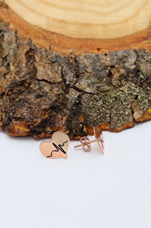 Kalp Atışı İşlemeli Rose Kaplama Gümüş Küpe 201020357