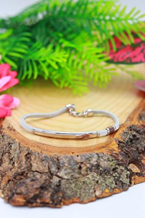 Balta Model Beyaz Deri Kordonlu Unisex Gümüş Bileklik 201020441