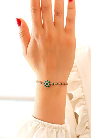 Çiçek Model Zümrüt Taşlı Asansörlü Gümüş Bileklik 201020753