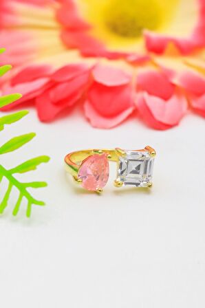 Pembe Kuvars ve Zirkon Taşlı Trend Model Gümüş Yüzük 201021127