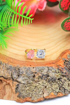 Pembe Kuvars ve Zirkon Taşlı Trend Model Gümüş Yüzük 201021127