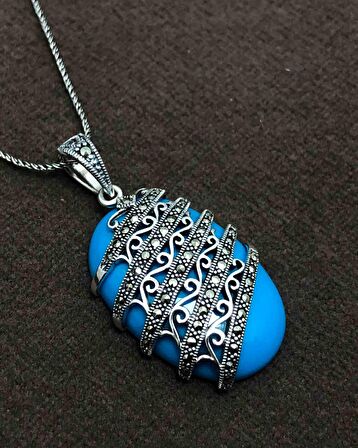 Firuze ve Markazit Taşlı Gümüş Kolye 201021144