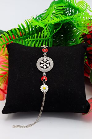 Kartanesi Zirkon Taşlı Papatya Uğur Böceği Gümüş Bileklik 201021301