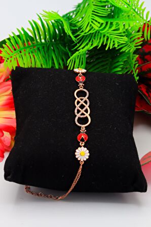 Sonsuzluk Zirkon Taşlı Papatya Uğur Böceği Kadın Gümüş Bileklik 201021312