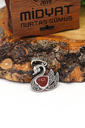 Akik ve Markazit Taşlı Kuğu Model Gümüş Kolye 201021607