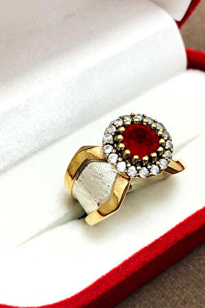 Yakut Taşlı 925 Ayar Otantik Gümüş Kadın Yüzük 201021795