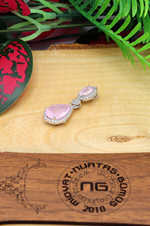 Pembe Kuvars ve Zirkon Taşlı 925 Ayar Gümüş Bayan Kolye 201021885