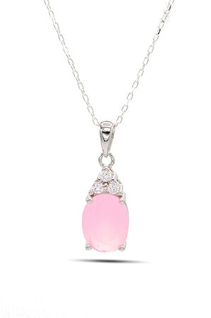 Pembe Kuvars ve Zirkon Taşlı 925 Ayar Gümüş Bayan Kolye 201021903