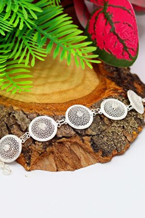 Daire Model 925 Ayar Gümüş Telkari Bileklik 201022082