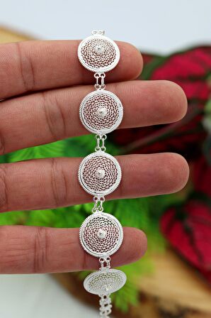 Daire Model 925 Ayar Gümüş Telkari Bileklik 201022082