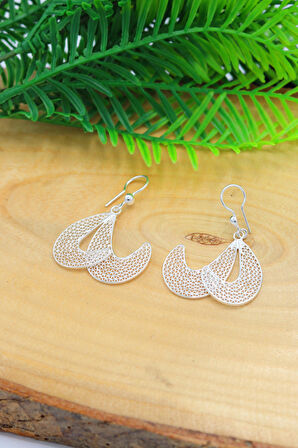 Çift Vav Model Telkari Kadın Gümüş Küpe 201022159