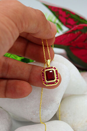 Yakut Taşlı 925 Ayar Gümüş Kadın Kolye 201022210