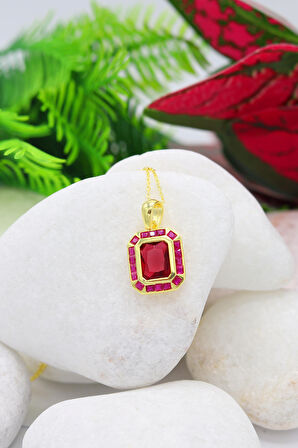 Yakut Taşlı 925 Ayar Gümüş Kadın Kolye 201022210