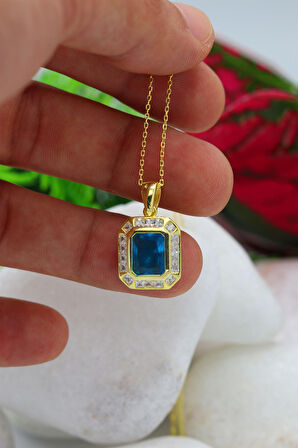 Akuamarin Taşlı 925 Ayar Gümüş Kadın Kolye 201022211