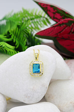 Akuamarin Taşlı 925 Ayar Gümüş Kadın Kolye 201022211