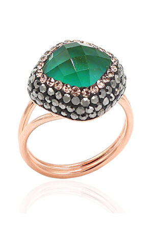 Zümrüt ve Swarovski Taşlı 925 Ayar Kadın Gümüş Yüzük 201022332