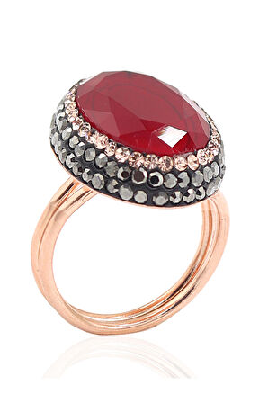 Yakut ve Swarovski Taşlı 925 Ayar Bayan Gümüş Yüzük 201022336