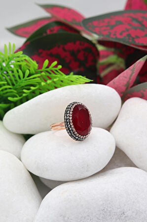 Yakut ve Swarovski Taşlı 925 Ayar Bayan Gümüş Yüzük 201022336